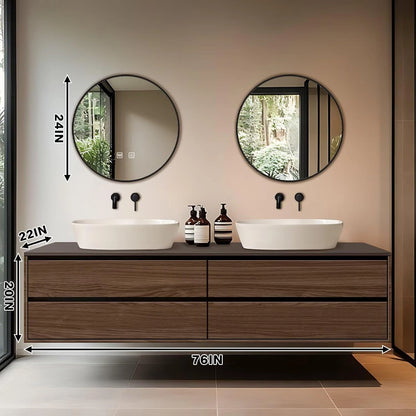 60” - 78” Minimalist Floating Bathroom Vanity Includes Round Mirror