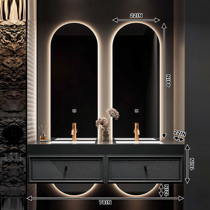 52''-78'' Vanity Set With Led Light Oval Mirror And Double Sink With Faucet