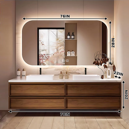 56"- 78" Floating Double Ceramic Sink With Led Lighting Smart Mirror