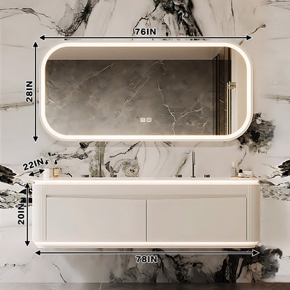 52"- 78" Wall Mounted Double Basin Bath Vanity Set with LED Mirror and Intelligent Sensor Light