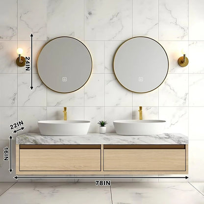 60” - 78” Modern Minimalist Bathroom Vanity Includes Log Style Cabinet