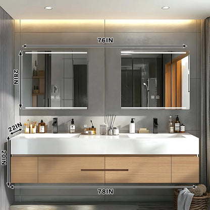 60” - 78” Simple Floating Bathroom Vanity with Mirror Cabinet & Open Shelf