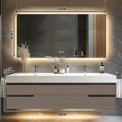 60” - 78” Modern Simple Bathroom Vanity Includes Square Mirror & Hidden Handle