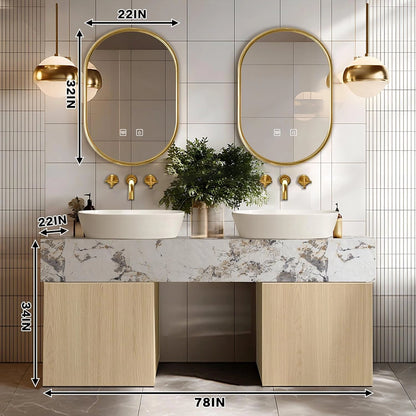 60” - 78” Modern Simple Bathroom Vanity Includes Open Storage Space & Solid Wooden Base