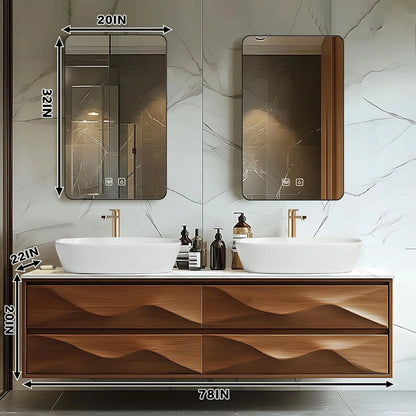 60” - 78” Simple Art Bathroom Vanity Includes Wave Texture Design & Double Sinks