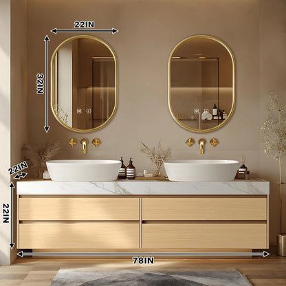 60” – 96” Exquisite Floating Bathroom Vanity Includes Above Counter Sinks & Irregular Mirror