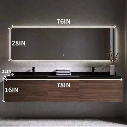 60” - 78” Minimalist Luxury Bathroom Vanity with Rock Slab Ceramic Basin