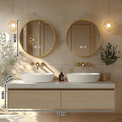 60” - 78” Modern Exquisite Bathroom Vanity Includes Round Mirrors & Above Counter Sinks