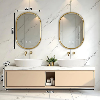 60” - 78” Minimalist Practical Bathroom Vanity Includes Beige Cabinet & Irregular Mirrors