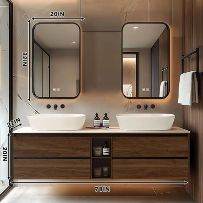 60” - 78” Elegant Log Bathroom Vanity with Hidden Handle & Irregular Smart Mirror