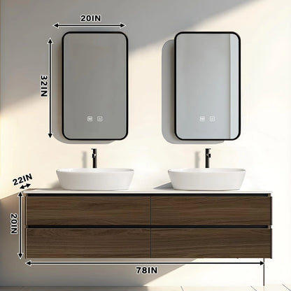 60” - 78” Dark Brown Bathroom Vanity with Four Large Drawers & Above Counter Sinks