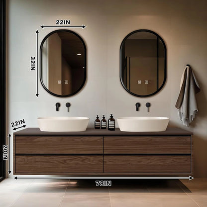 60” - 78” Simple Modern Bathroom Vanity with Above Counter Design & Double Sinks