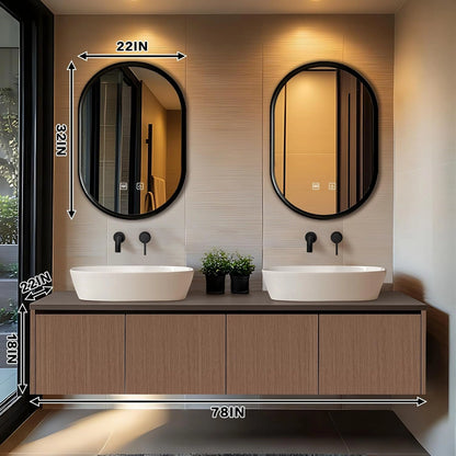 60” - 78” Retro Wood Bathroom Vanity with Several Drawers & Irregular Mirror