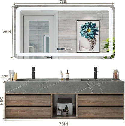 60” - 78” Light Luxury Bathroom Vanity with Hidden Handles and Double Sinks