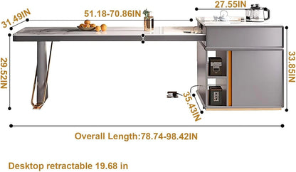 63” - 95” Practical Modern Kitchen Island with Large Storage Space & Trapezoidal Base (No Chair)