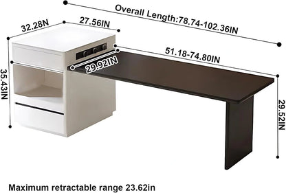 51” - 79” Modern Minimalist Kitchen Island with Storage Includes Sliding Rail Socket (No Chair)