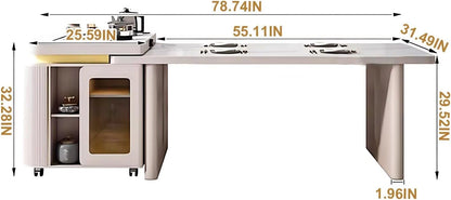 67” - 95” White Kitchen Island Includes Patterned Table Top & Classified Storage Space (No Chair)