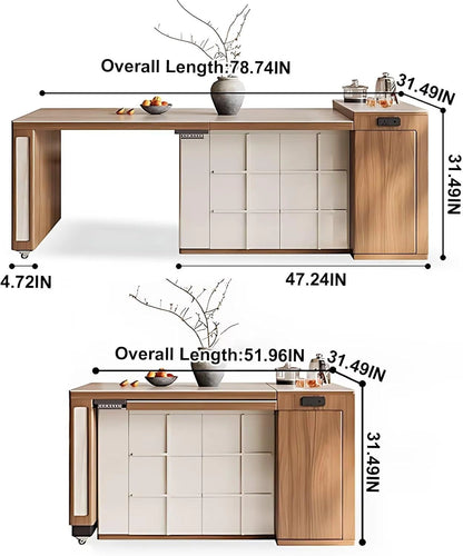 79” Light Beige Kitchen Island Includes Embedded Socket & Large Storage Space (No Chair)