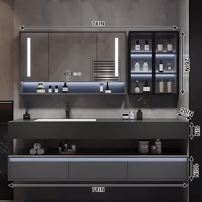 32"- 80" Floating Bathroom Vanity Cabinet with Single Sink and Smart LED Mirror Cabinet