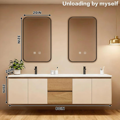 60” - 84” Modern Smart Bathroom Vanity with Wood and White Cabinet