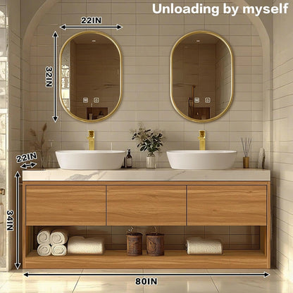 60” - 96” Solid Wood Bathroom Vanity with Above-Counter Double Sinks