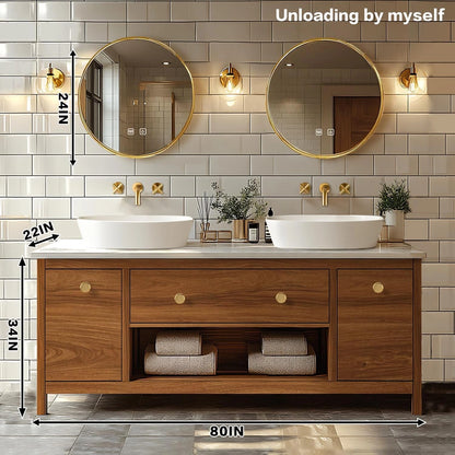 68” - 96” Exquisite Wood Bathroom Vanity with Open Storage Rack