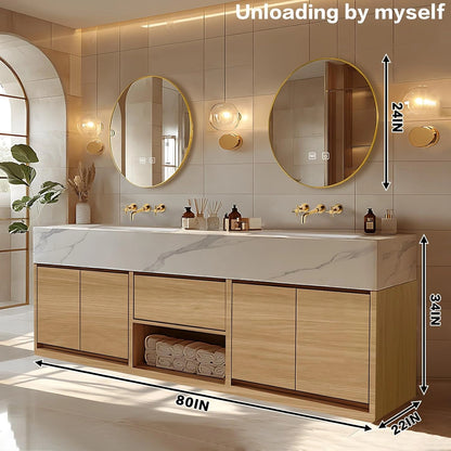 68” - 96” Modern Minimalist Bathroom Vanity Includes Log Style Surface