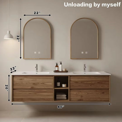 60” - 84” Simple Bathroom Vanity Includes Wood Grain Cabinet & Open Compartments