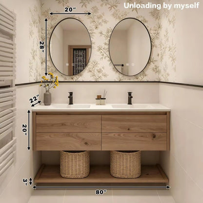 60” - 84” Retro Rustic Bathroom Vanity Includes Open Shelving