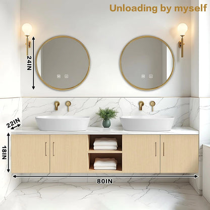 60” - 84” Simple Log Bathroom Vanity with Above Counter Sinks & White Countertop