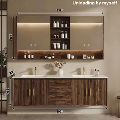 60” - 84” Luxury Floating Bathroom Vanity Includes Vertical Grain Cabinet
