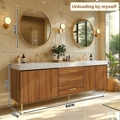 68” - 96” Retro Log Bathroom Vanity Includes Symmetrical Cabinet