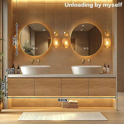 68” - 88” Modern Exquisite Bathroom Vanity Includes Above Counter Sinks & Round Mirrors