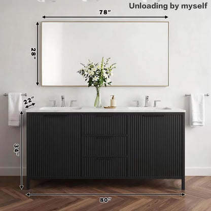 60” - 84” Freestanding Bathroom Vanity Includes Vertical Stripe Design