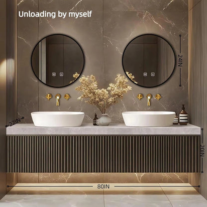 60” - 84” Modern Bathroom Vanity with Striped Wood Cabinet