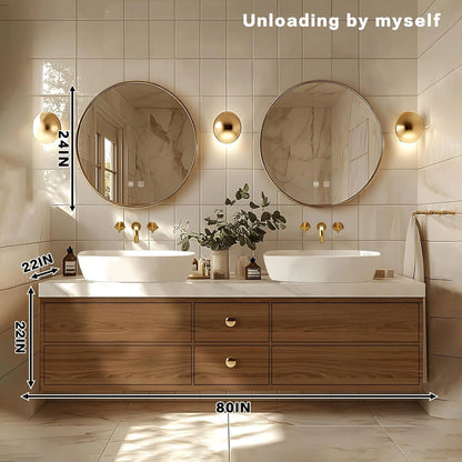 68” - 92” Retro Log Bathroom Vanity Includes Irregular Mirror & Above Counter Sink