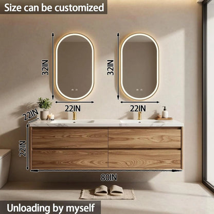 60” - 84” Double Sink Bathroom Vanity Modern Oval Smart Mirrors