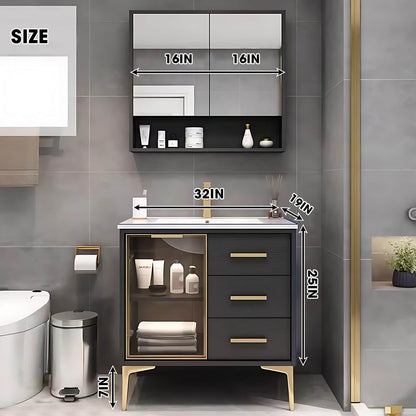 36"- 48" Bathroom Vanity with Glass Cabinet Doors and Multi-Layered Solid Wood Cabinets