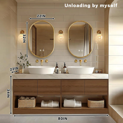 72” - 96” Symmetric Bathroom Vanities with Open Storage Cabinet