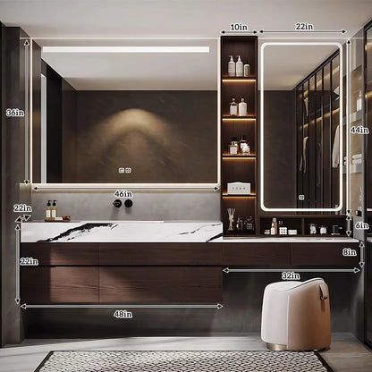 76” - 88” Practical Floating Bathroom Vanity Includes Ceramic Basin & Textured Rock Countertop