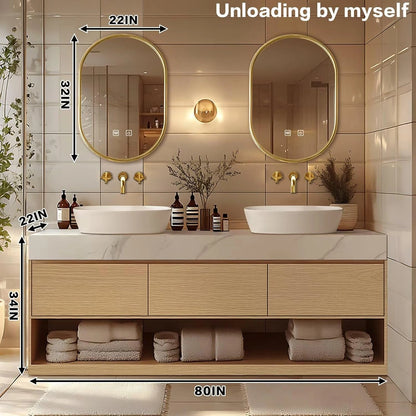 60” - 96” Floor-Standing Bathroom Vanity Includes Solid Wood Open Storage Cabinet