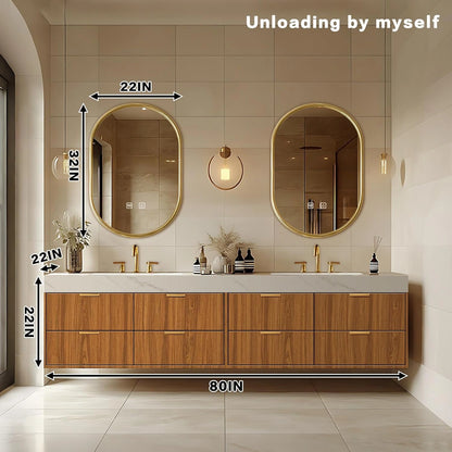 68” - 96” Symmetrical Floating Bathroom Vanity with Double Sinks