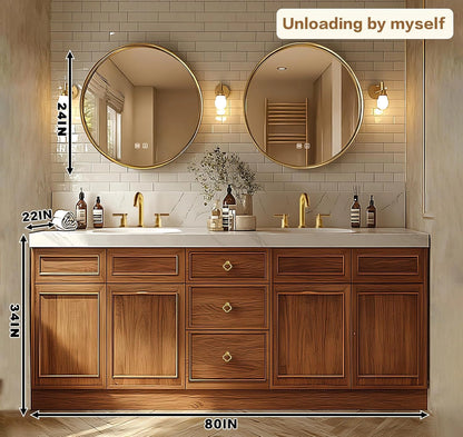 76” - 96” Exquisite Natural Bathroom Vanity Includes Solid Wood Cabinet