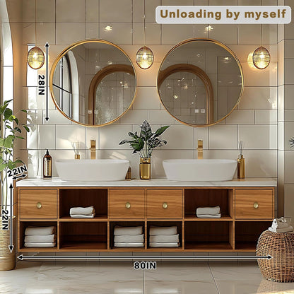 72” - 96” Practical Cozy Bathroom Vanity Includes Above Counter Sink & Round Mirror