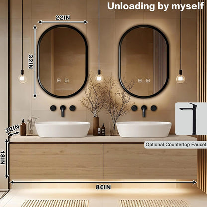 60” - 84” Floating Bathroom Vanity with Symmetrical Cabinet & Vessel Sink