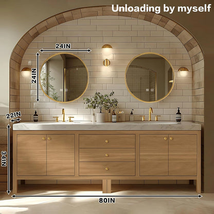 68” - 96” Exquisite Log Bathroom Vanity with LED Smart Defog Mirror