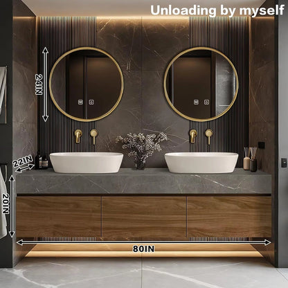 60” - 80” Wood Grain Bathroom Vanity with Double Sink Design