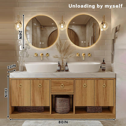 72” - 96” Retro Log Bathroom Vanity with Open Storage Rack