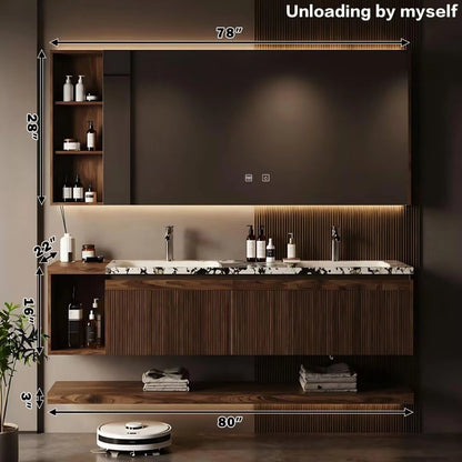 60” - 84” Modern Luxury Bathroom Vanity with Double Sink & Wood Grain Cabinet