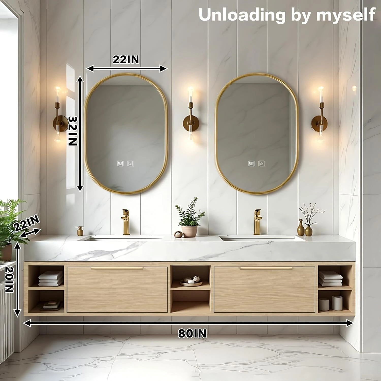 76” - 96” Cozy Elegant Bathroom Vanity with LED Smart Defogging Mirror & Open Storage Rack